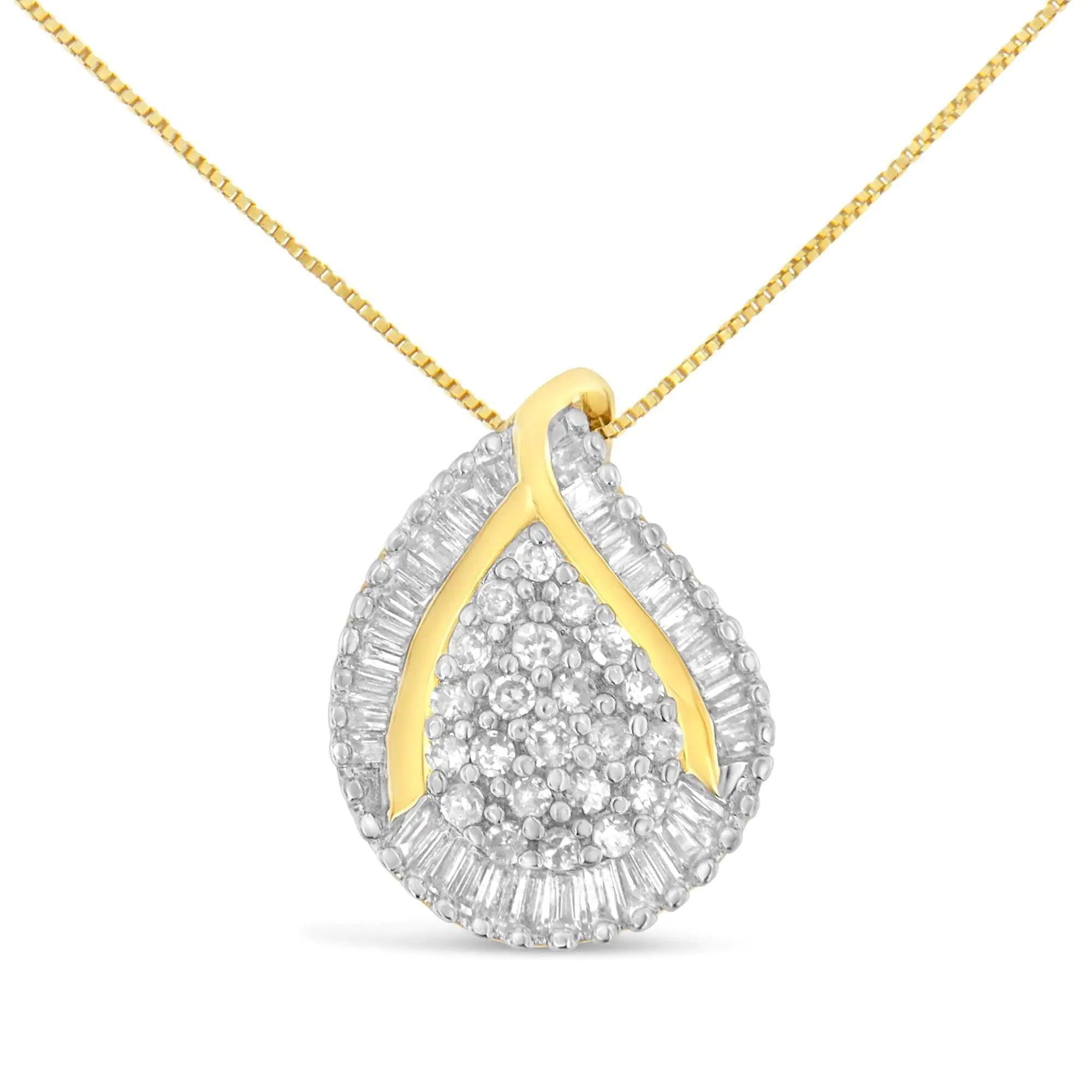 10K Yellow Gold Mixed-Cut Diamond Tear Drop Pendant Necklace (0.5 cttw, J-K Color, I2-I3 Clarity) - Evallys.com # #