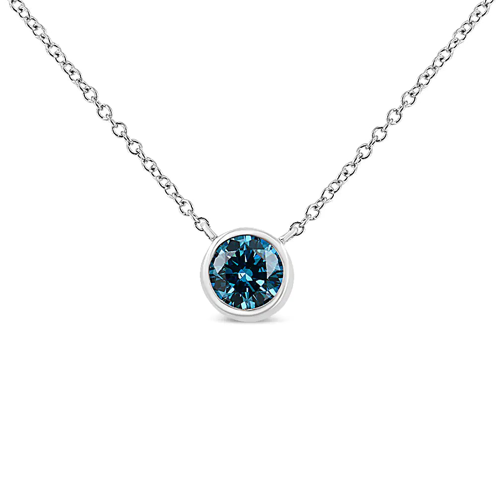 14K White Gold 1/2 Cttw Blue Lab Grown Diamond Modern Bezel-Set Solitaire 16"-18" Pendant Necklace (Blue Color,  VS2-SI1 Clarity) - Evallys.com # #