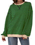 Women Oversized Striped Color Block Long Sleeve Crew Neck Sweatshirt Casual Loose Pullover Y2K Shirt Top Medium Grey Green - Evallys.com # #