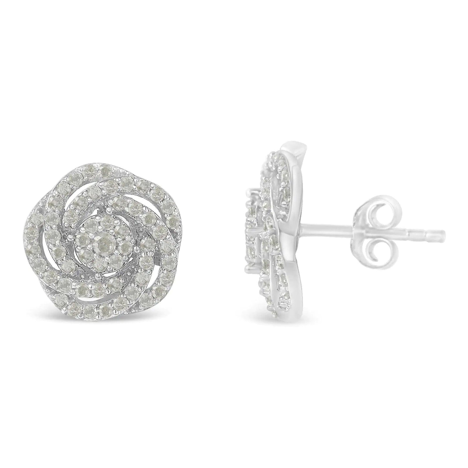 10KT White Gold Diamond Flower Stud Earring (1/2 cttw, I-J Color, I1-I2 Clarity) - Evallys.com # #