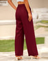 BTFBM Women High Waist Casual Wide Leg Long Palazzo Pants Button Down Loose Business Work Office Trousers with Pockets Medium Solid Wine Red - Evallys.com # #