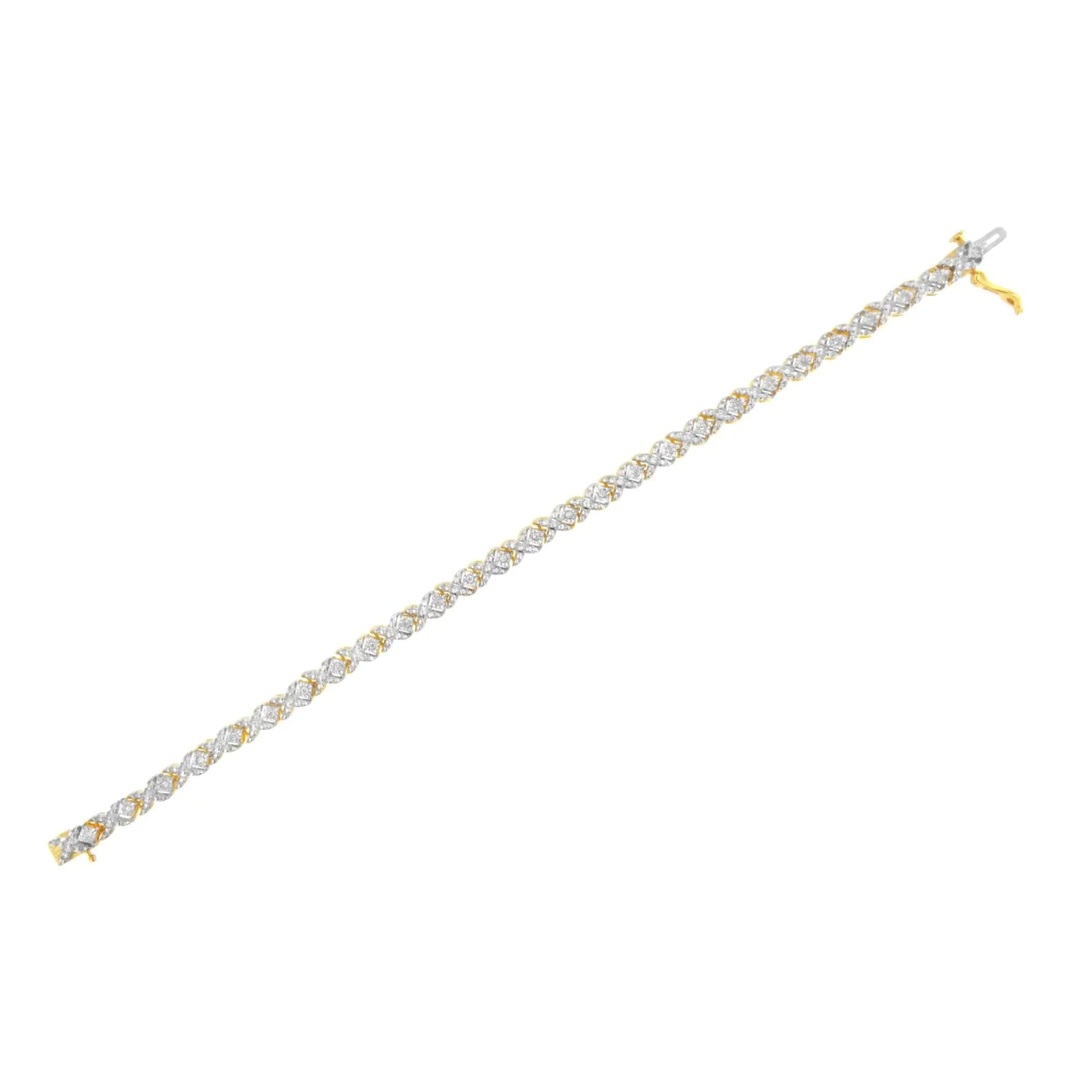 10K Yellow Gold Plated .925 Sterling Silver 1/4 cttw Diamond Alternating 