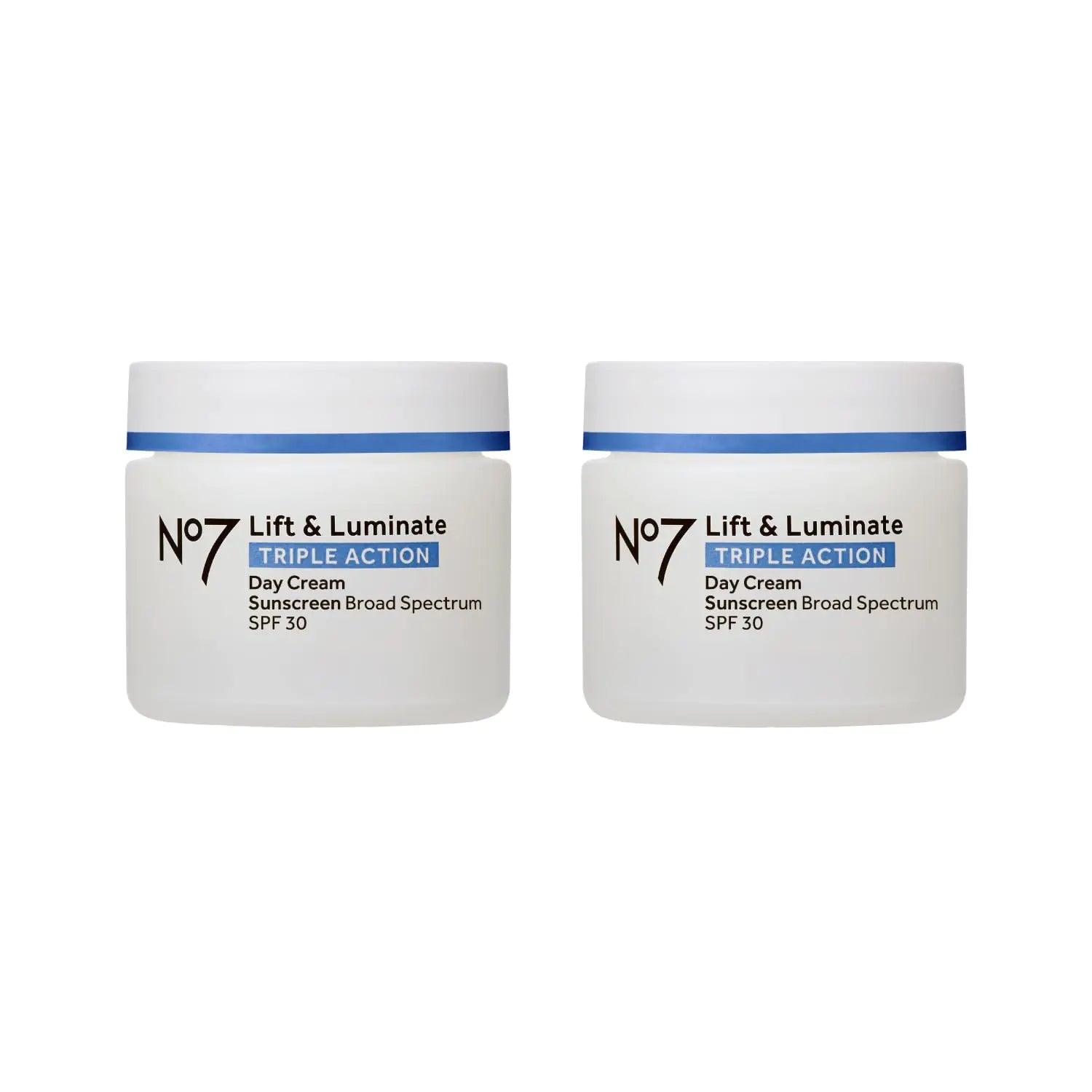 No7 Lift & Luminate Triple Action Day Cream - Anti-Aging Face Moisturizer SPF 30, Hyaluronic Acid & Vitamin C - Firms Skin for Radiant Glow - Suitable for Sensitive Skin (2 pack, 1.69 Fl Oz each) Regular, Pack of 2 - Evallys.com # #