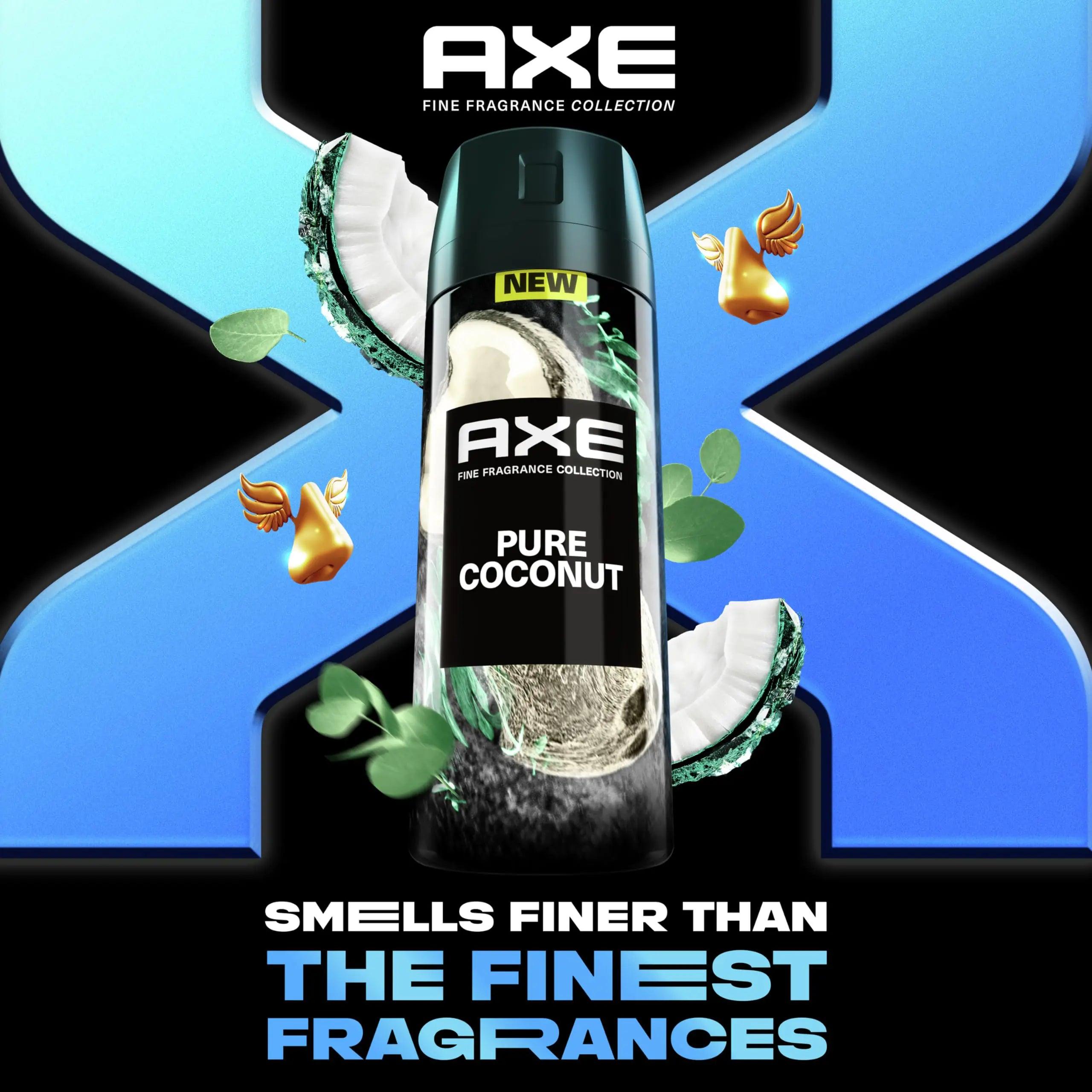 AXE Fine Fragrance Collection Premium Deodorant Body Spray for Men Pure Coconut 3 Count with 72H Odor Protection and Freshness Infused with Coconut, Eucalyptus, and Oak Essential Oils 4 oz 4 Ounce (Pack of 3) - Evallys.com # #