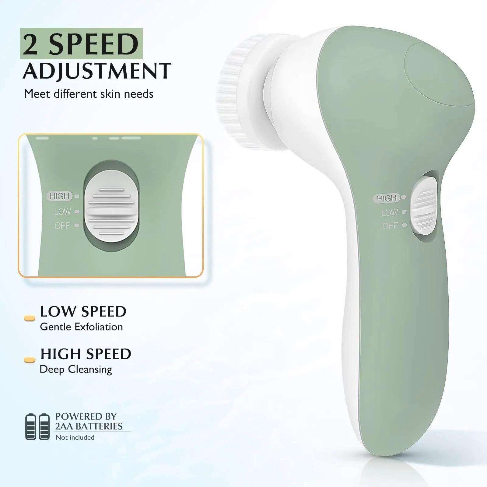 COSLUS Facial Cleansing Brush Silicone Face Scrubber: 7 in 1 FBS-D Electric Exfoliating Rotating Massage Device Waterproof Deep Cleaning Exfoliation Spa Machine - Electronic Skin Care Wash System With 7 brush heads Navy Green - Evallys.com # #