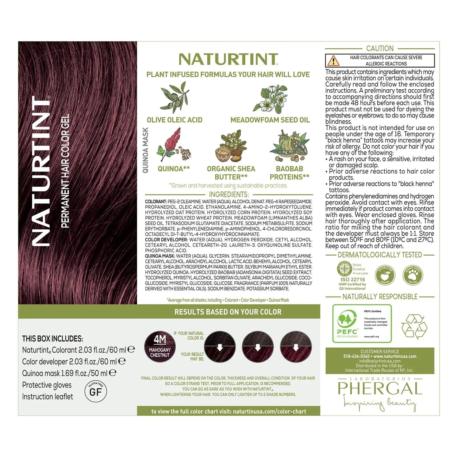 Naturtint Permanent Hair Color 4M Mahogany Chestnut (Pack of 6), Ammonia Free, Vegan, Cruelty Free, up to 100% Gray Coverage, Long Lasting Results - Evallys.com # #