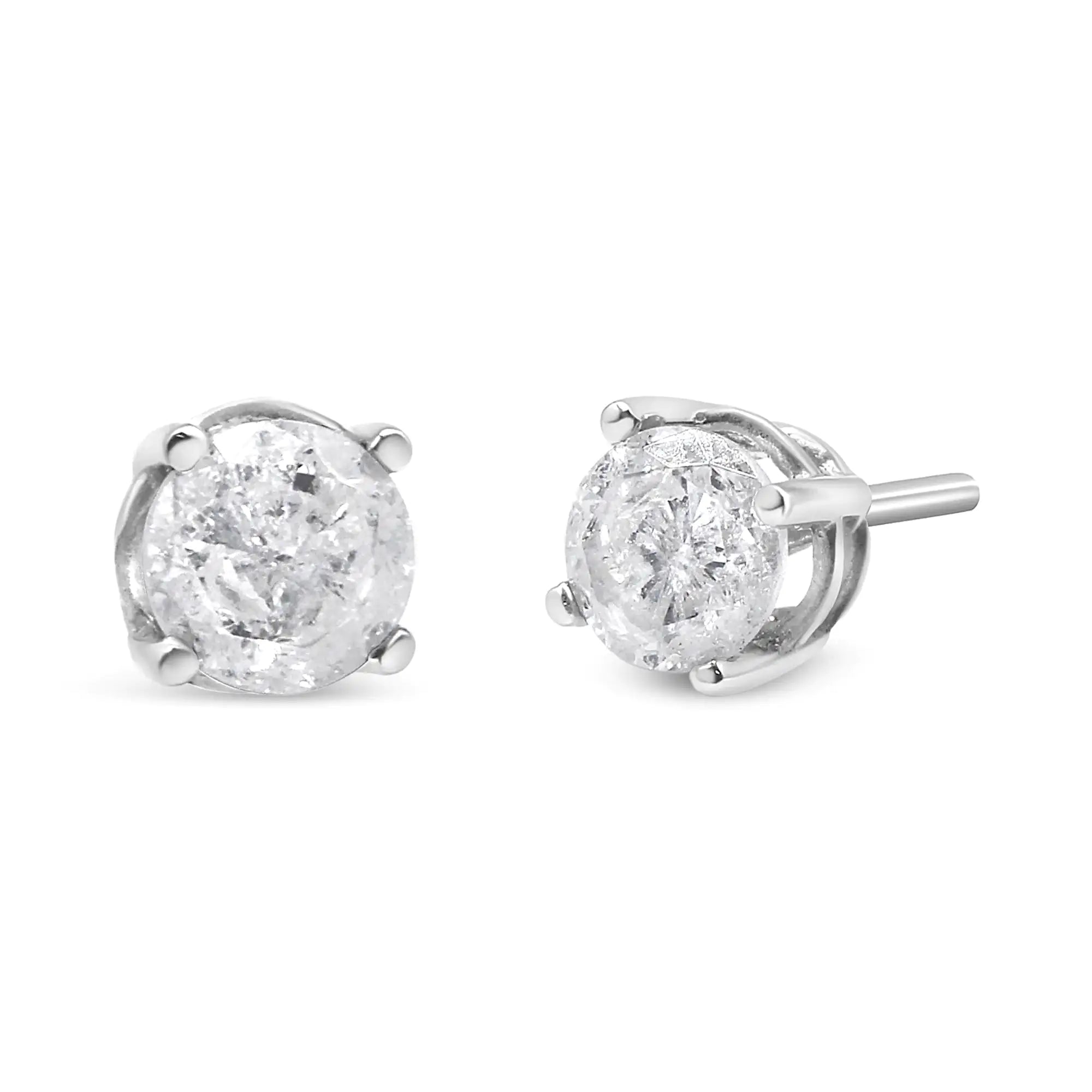 .925 Sterling Silver 4-Prong Round-cut "Salt and Pepper" Diamond Classic Stud Earrings (I-J Color, I3 Clarity) - Evallys.com # #