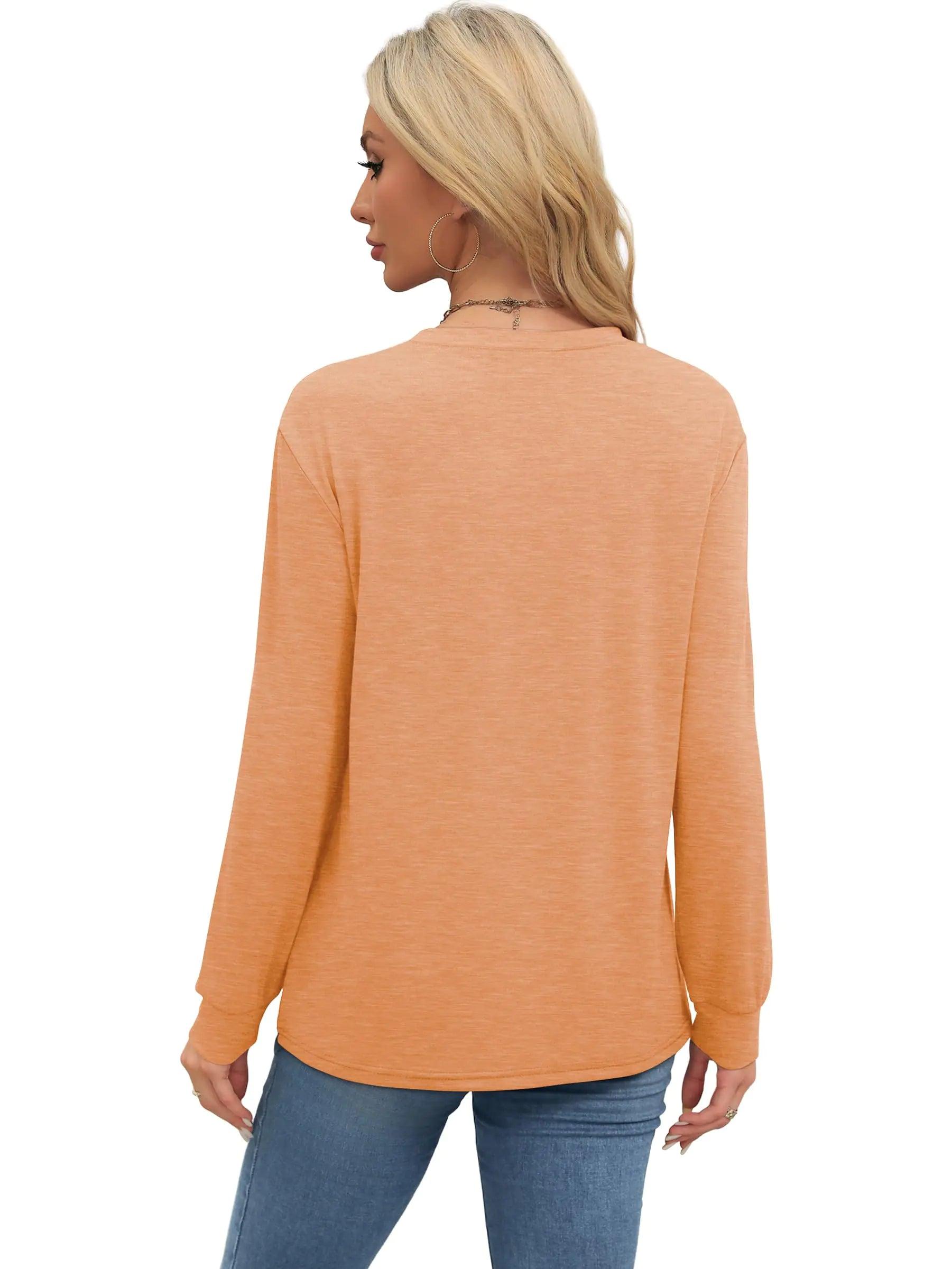 WIHOLL Womens Long Sleeve Shirts Loose Fits Fall Outfits Basic Casual Tunic Tops Crewneck Clothes Orange Large - Evallys.com # #