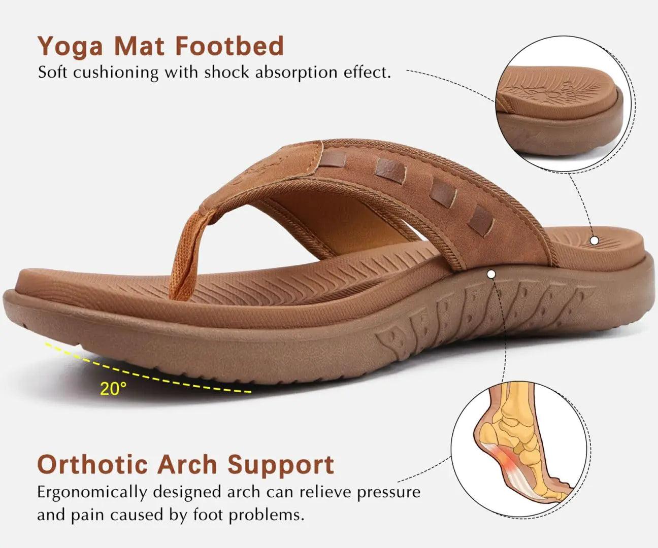 KuaiLu Mens Sport Flip Flops Comfort Orthotic Thong Sandals with Plantar Fasciitis Arch Support Outdoor Summer Beach Size 7~15 14 Fashion Khaki - Evallys.com # #