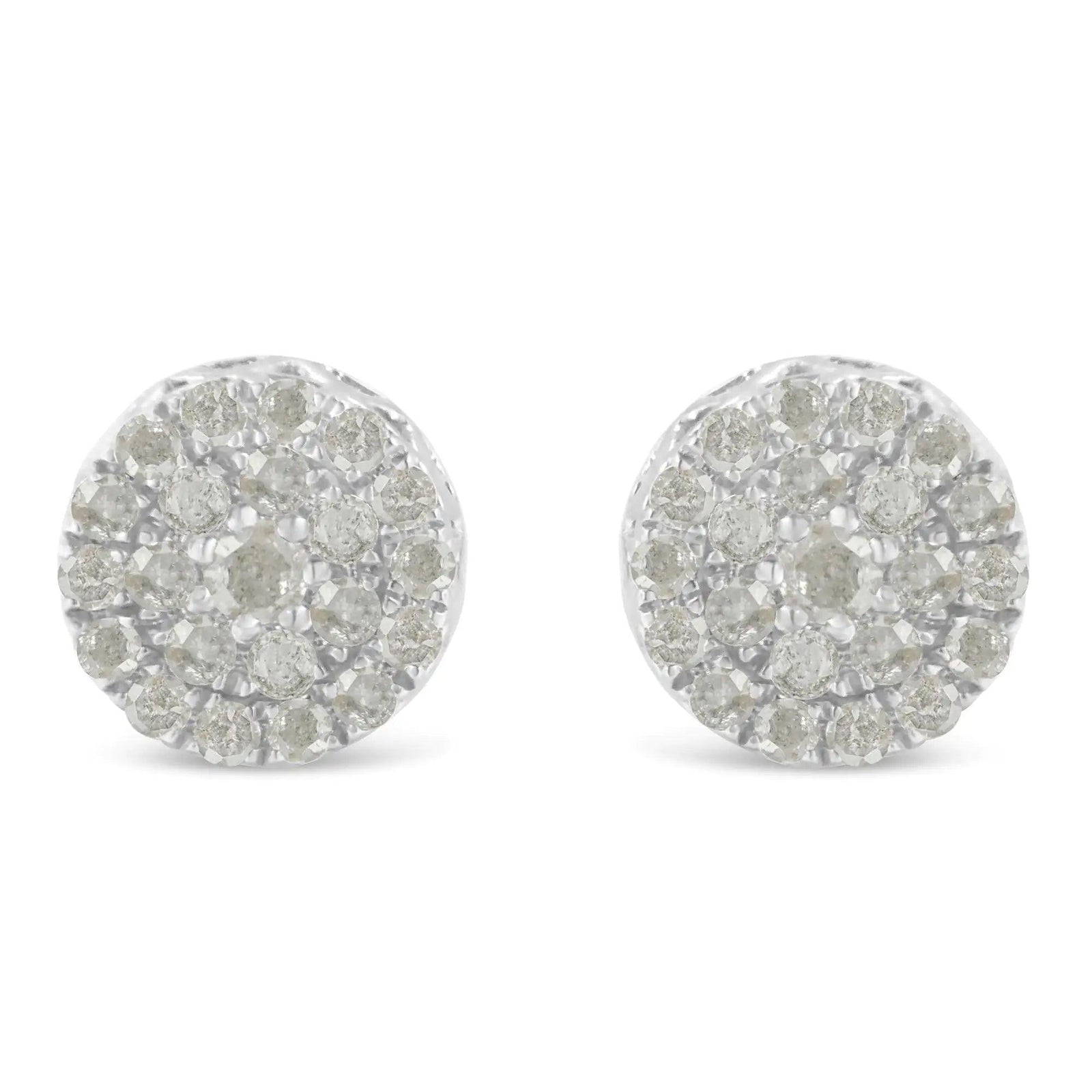 10K White Gold Diamond Cluster Stud Earrings (1 cttw, I-J Color, I2-I3 Clarity) - Evallys.com # #