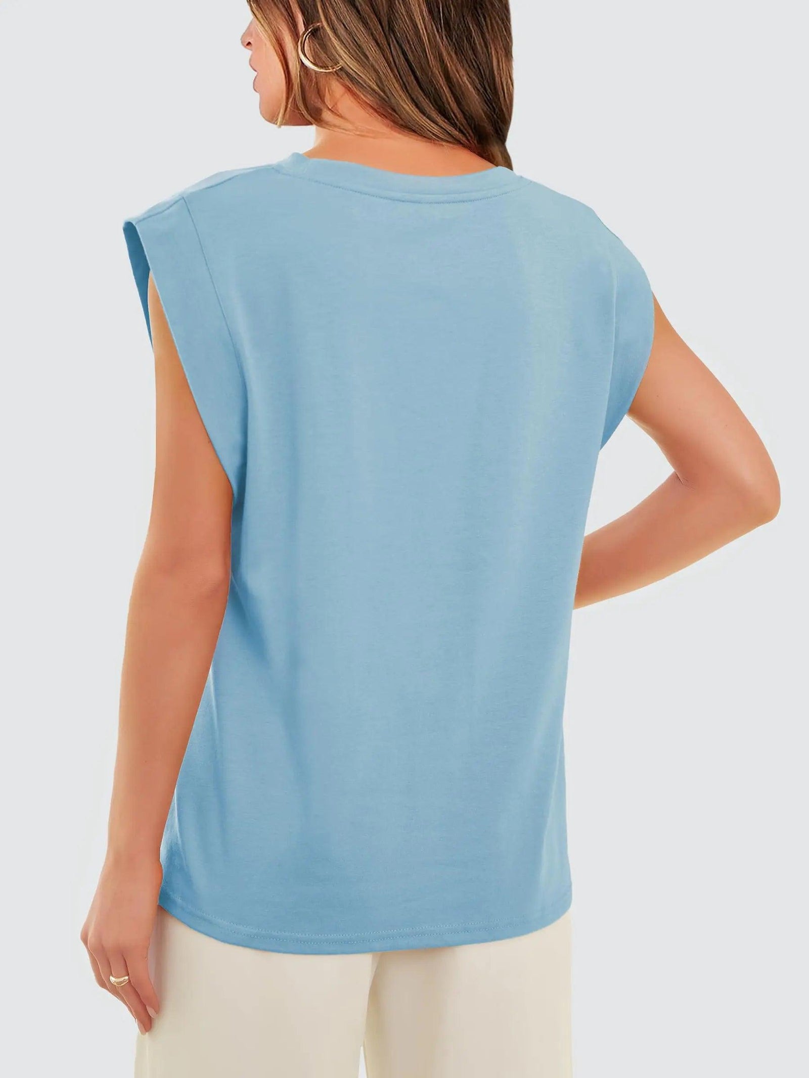 WIHOLL Cap Sleeve Tops for Women Summer Top Basic Tee Shirts Casual Tank Loose Fit 2024 Fashion L - Light Blue X-Large - Evallys.com # #