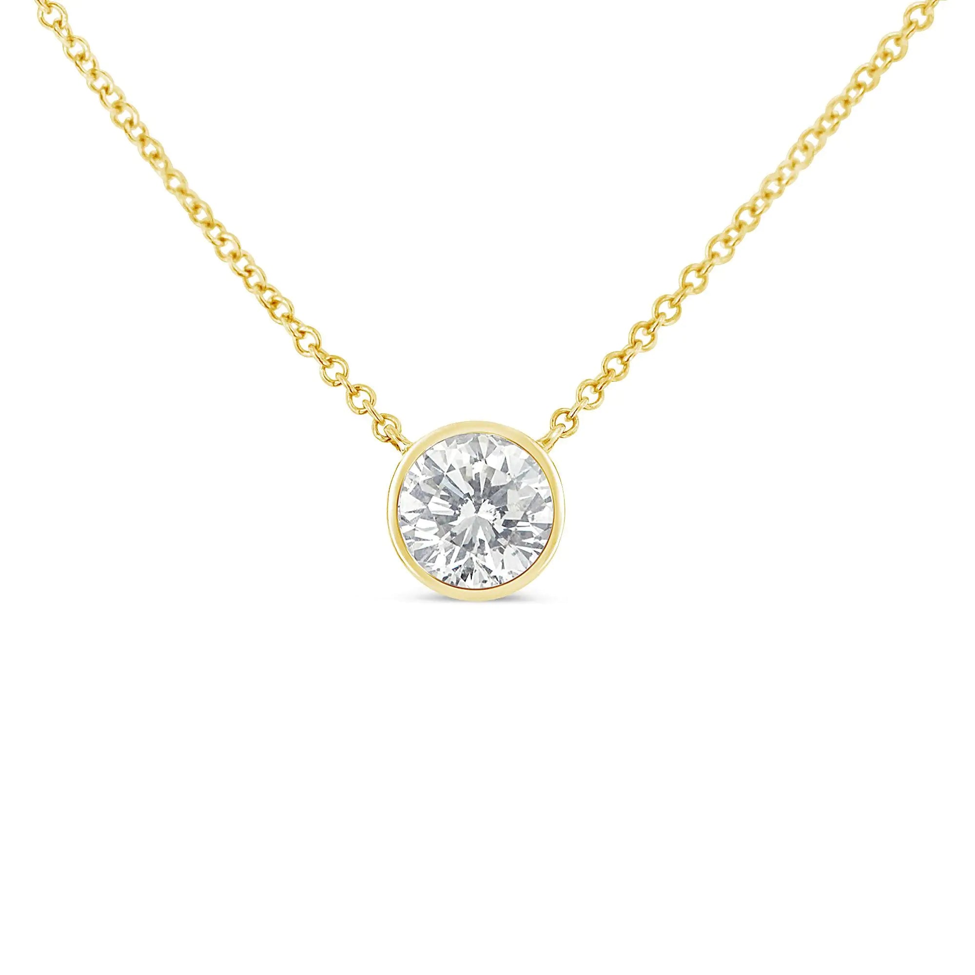 10K Yellow Gold 1/5 Carat Round Brilliant-Cut Diamond Modern Bezel-Set Solitaire 16"-18" Pendant Necklace (H-I Color, SI2-I1 Clarity) - Evallys.com # #