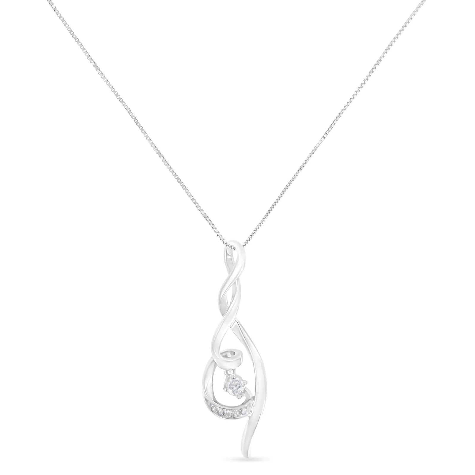 Espira 10K White Gold 1/10 cttw Diamond Swirl Pendant Necklace (I-J, I1-I2) - Evallys.com # #