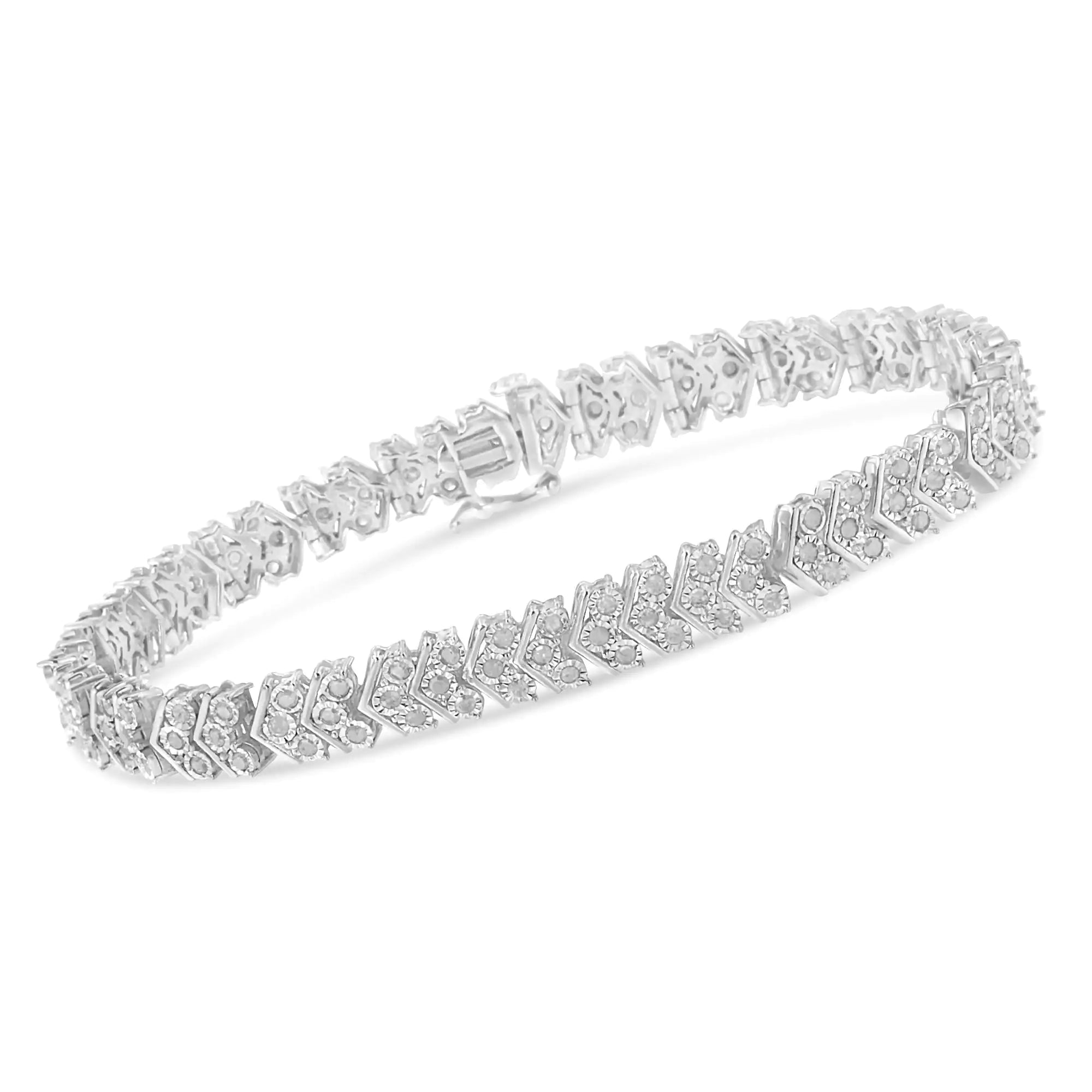 .925 Sterling Silver 2.0 Cttw Diamond Miracle-Set Nested Chevron Link 7" Tennis Bracelet (I-J Color, I3 Clarity) - Evallys.com # #