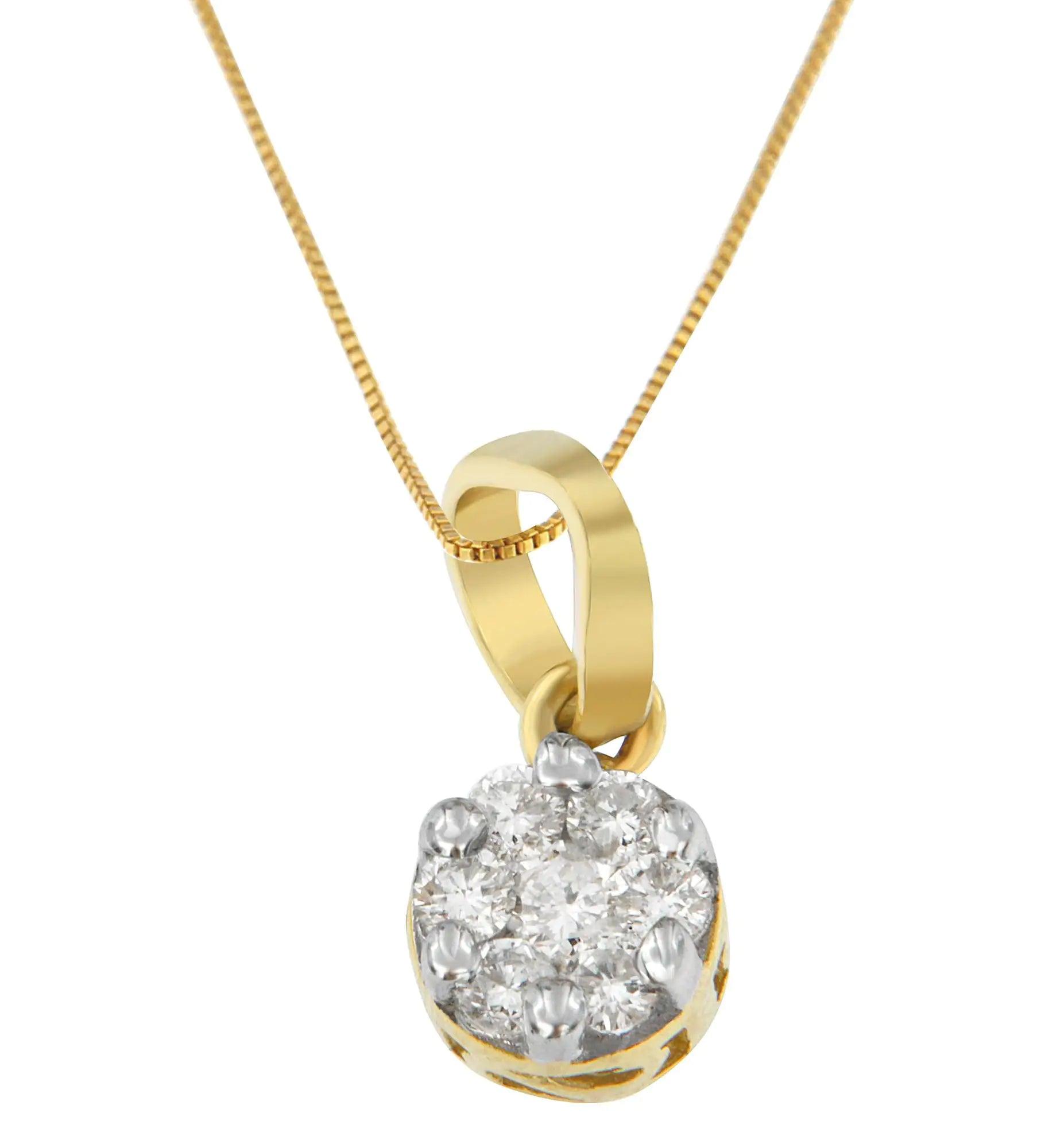 14K Yellow Gold Round Cut Diamond Circle Pendant Necklace (1/3 cttw, H-I Color, I1-I2 Clarity) - Evallys.com # #