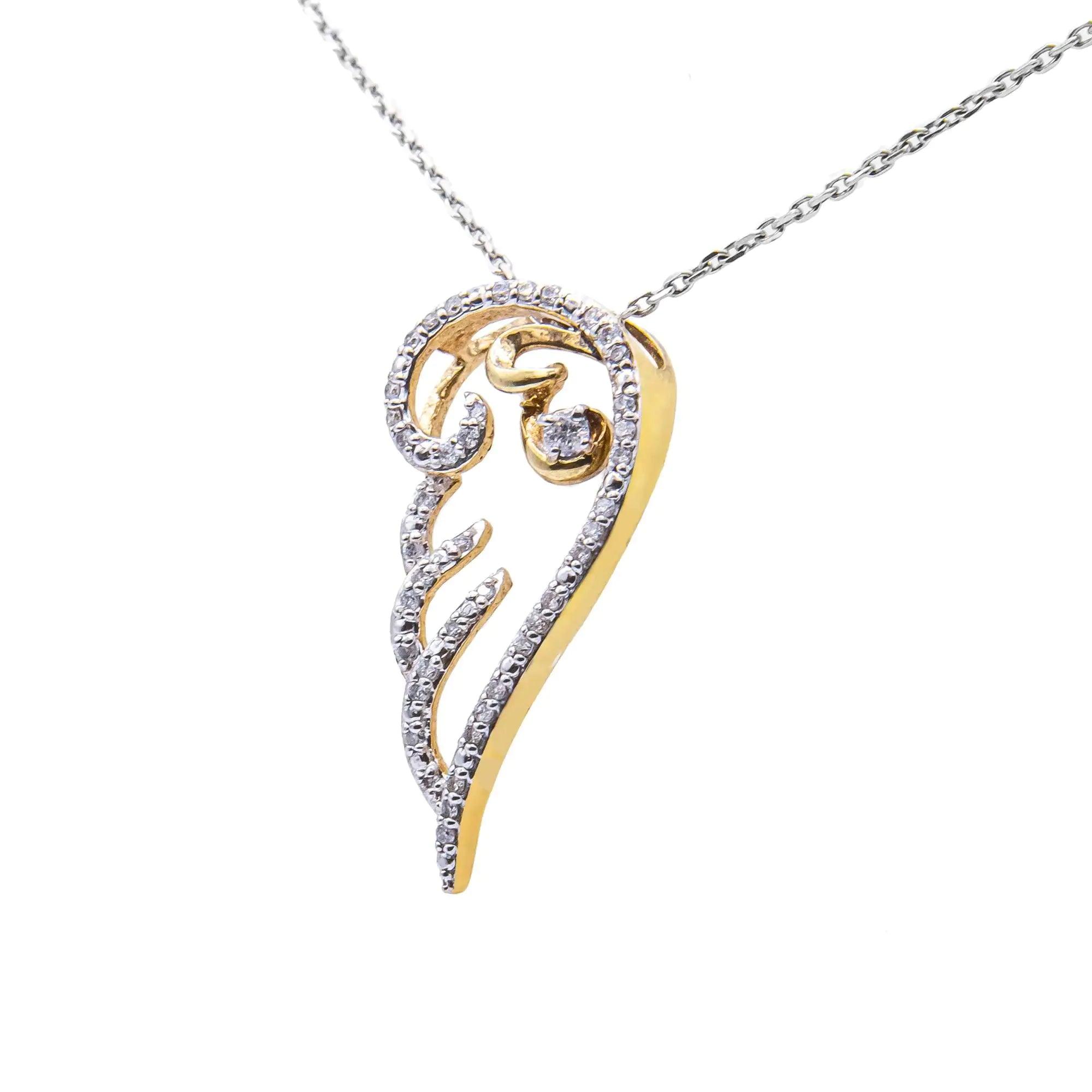 Yellow Plated Sterling Silver Diamond Angel Wing Pendant Necklace (1/4 cttw, H-I Color, I1-I2 Clarity) - Evallys.com # #