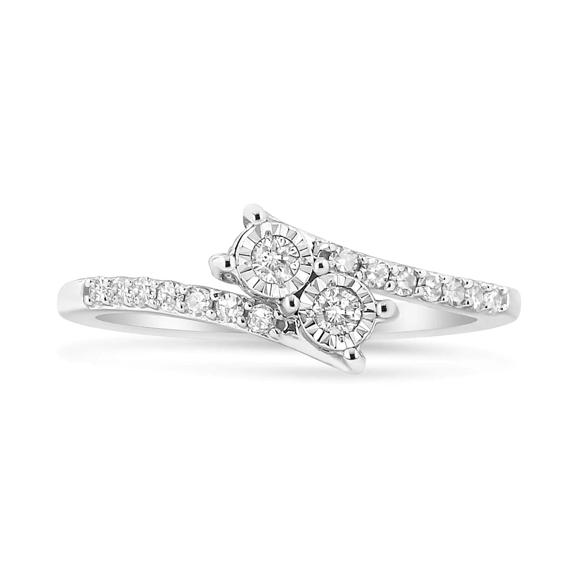 10K White Gold 1/4 Cttw Miracle Set Round Cut Diamond Two-Stone Ring (H-I Color, I2 Clarity) - Evallys.com # #