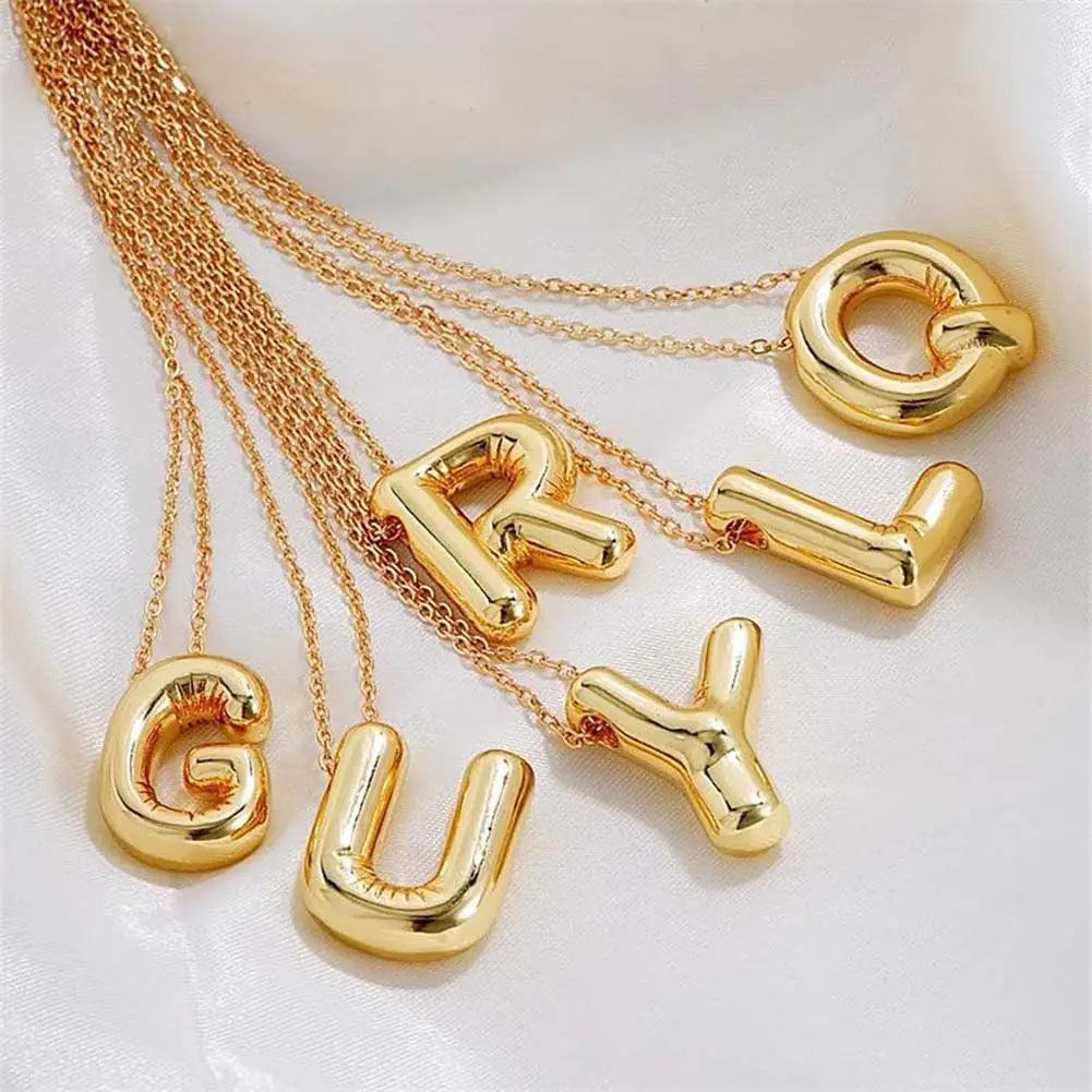 14K Gold Plated Initial Necklaces | Chunky Bubble Letter Pendant Necklace for Women Trendy | Gifts for Women Teens Friends T-Gold - Evallys.com # #