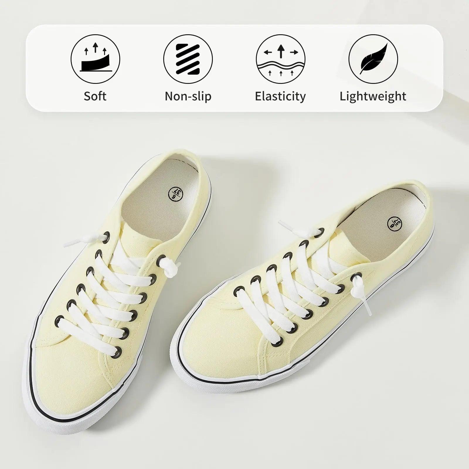 Women Canvas Sneaker Slip On Non Slip Casual Shoes Lace Up Canvas Low Top White Shoes Loafers for Women Fashion Black Sneaker 5.5 Yellow - Evallys.com # #