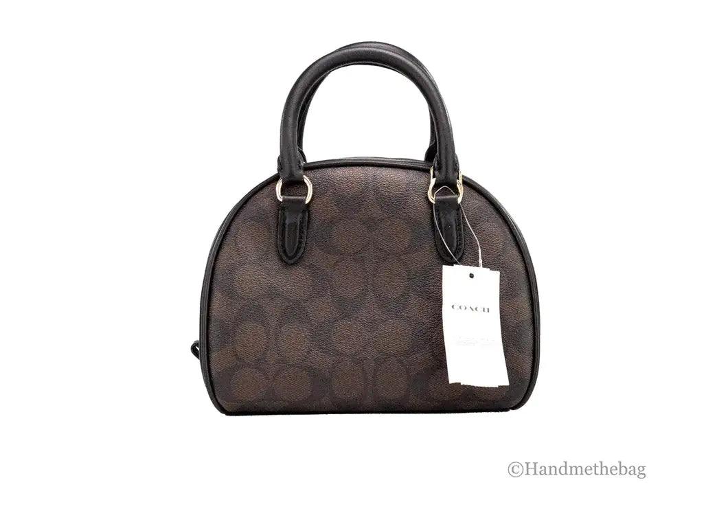 Coach (CA591) Sydney Small Brown Black Signature Coated Canvas Satchel Handbag - Evallys.com # #