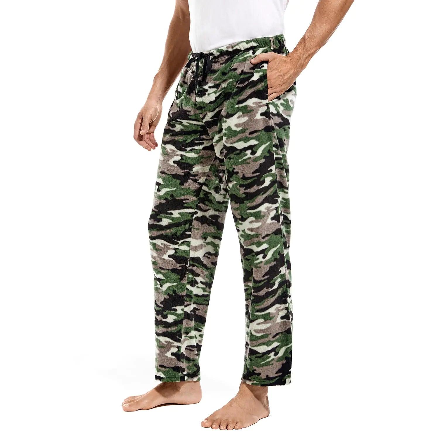 DG Hill 1Pack or 3Pack Mens PJ Pajama Pants Bottoms Fleece Lounge Pants Sleepwear Plaid PJs with Pockets Microfleece X-Large 1pack-green Camo - Evallys.com # #