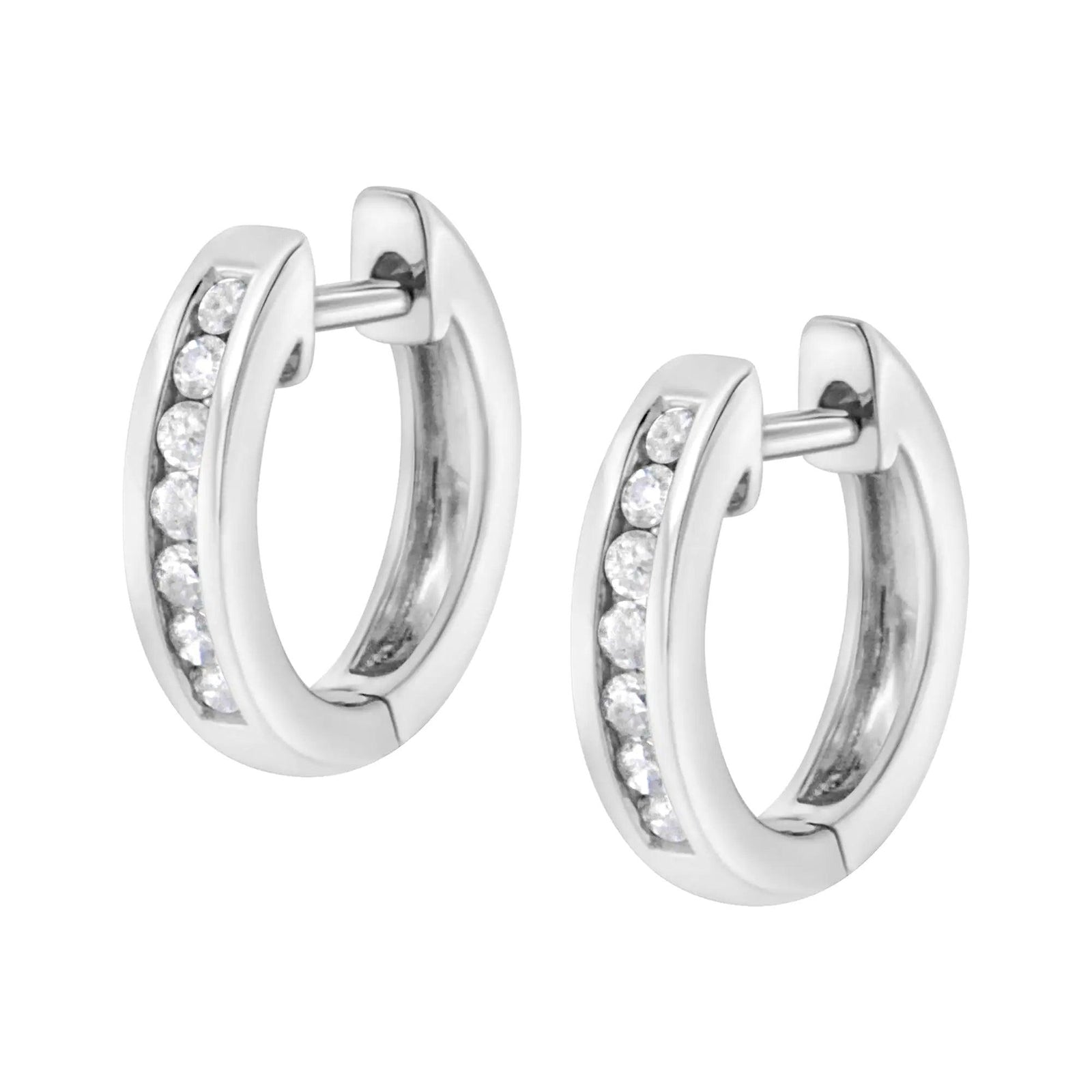 10K White Gold 1/4 cttw Channel Set Round-Cut Diamond Hoop Earrings (I-J Color, I3 Clarity) - Evallys.com # #