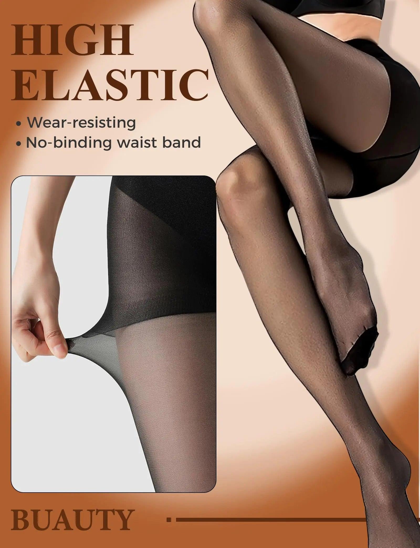 Buauty 2 Pairs Sheer Black Tights for Women -20D High Waist women's Pantyhose,Plus Size Nylon Stockings 3X-Large - Evallys.com # #