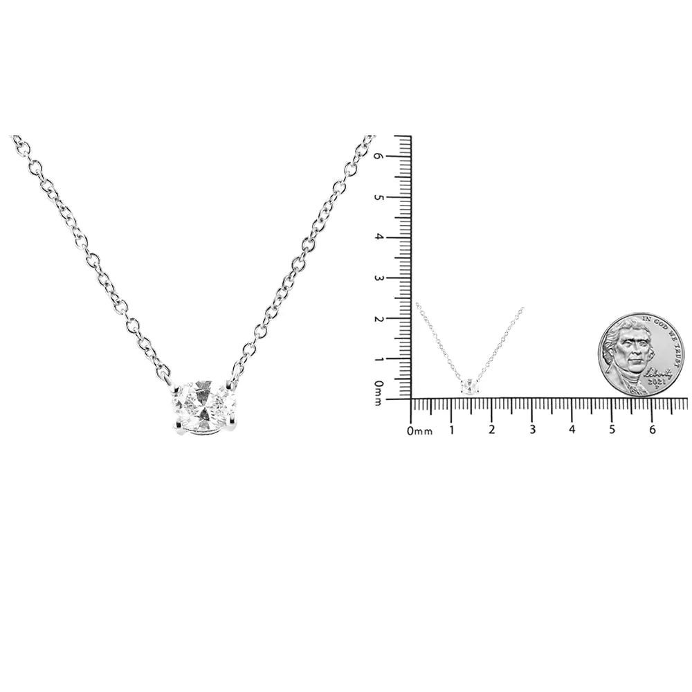 14K White Gold 1/5 Cttw Oval Shape Solitaire Diamond East West 18" Pendant Necklace (G-H Color, VS2-SI1Clarity) - Evallys.com # #