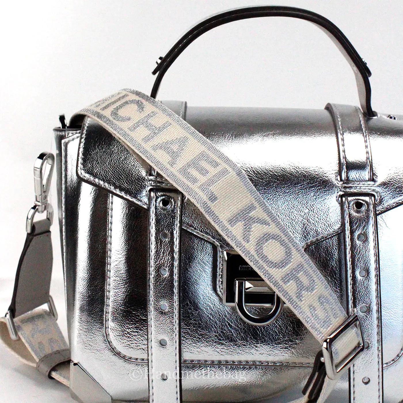 Michael Kors Manhattan Medium Metallic Silver Convertible Satchel - Evallys.com # #