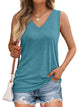 AUTOMET Tank Top Women Casual Soft Summer V Neck Sleeveless Tops 2024 Outfits Clothes Blue Grey Small - Evallys.com