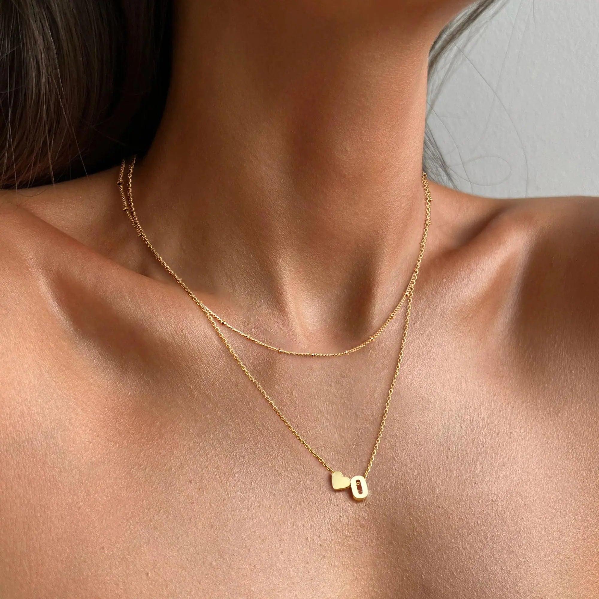 Krfy Gold Layered Initial Heart Necklace - Dainty 14K Gold Plated Tiny Letter Heart Personalized Monogram Name Necklaces for Women Trendy Gold Necklace Jewelry O - Evallys.com # #