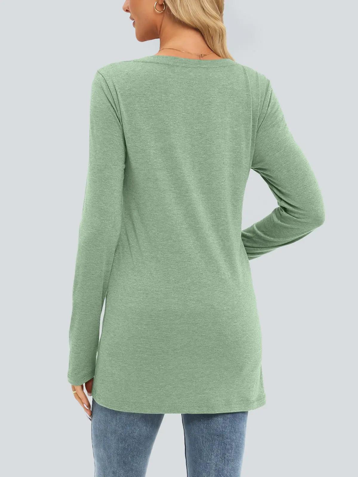 AUTOMET Womens Long Sleeve Shirts V Neck Casual Tops with Pockets Loose Dressy Basic Fall Outfits Clothes Winter Trendy 2024 Lightgreen Small - Evallys.com # #