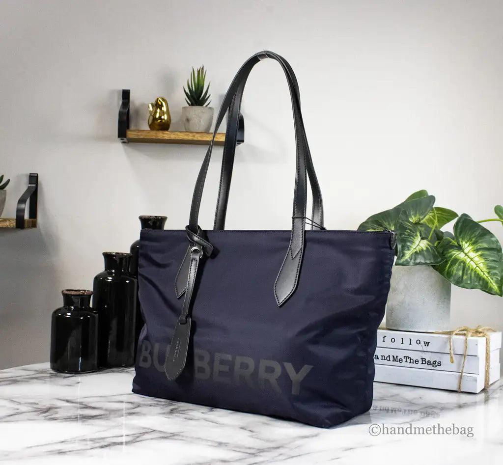 Burberry Small Navy Blue Branded Econyl Nylon Tote Bag - Evallys.com # #