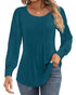 Ficerd Women's Puff Long Sleeve Tunic Tops Pleated Crew Neck Blouses Dressy Casual Loose Fit Fall and Winter Shirts Pink Floral Large - Evallys.com