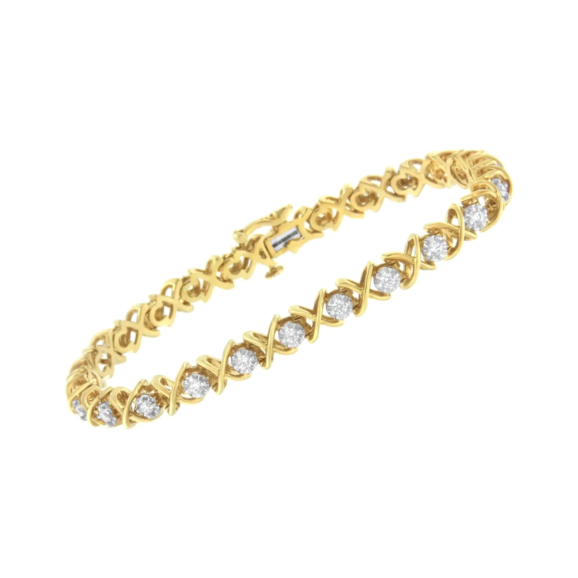 10K Yellow Gold Plated Sterling Silver 1 cttw Diamond Link Bracelet (J-K Clarity, I1-I2 Color) - Size 7" - Evallys.com # #