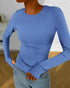 BTFBM Women's Casual Tops Fall Winter 2024 Long Sleeve Crew Neck Workout Stretchy Slim Fit Basic Y2K Going Out Shirt Small Solid Blue - Evallys.com # #