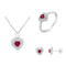 .925 Sterling Silver, ¾ Cttw Lab-Created Ruby, 1/4 Cttw Diamond Heart Ring, Earrings, and Pendant Necklace Set (I-J Color, I2-I3 Clarity) - Evallys.com # #