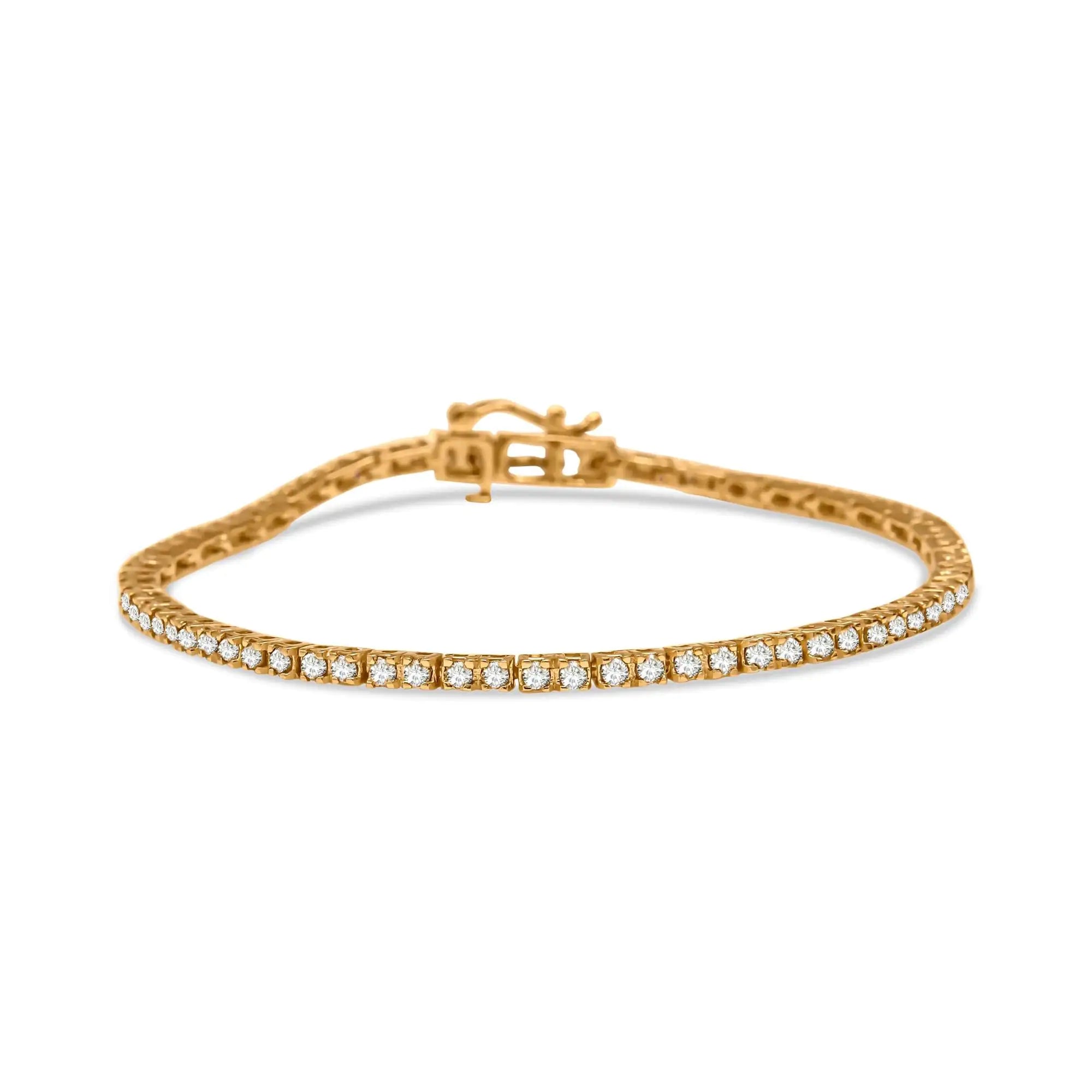 10K Yellow Gold Plated .925 Sterling Silver 2.0 Cttw Champagne Diamond Tennis 7" Bracelet (Champagne Color, I3 Clarity) - Evallys.com # #