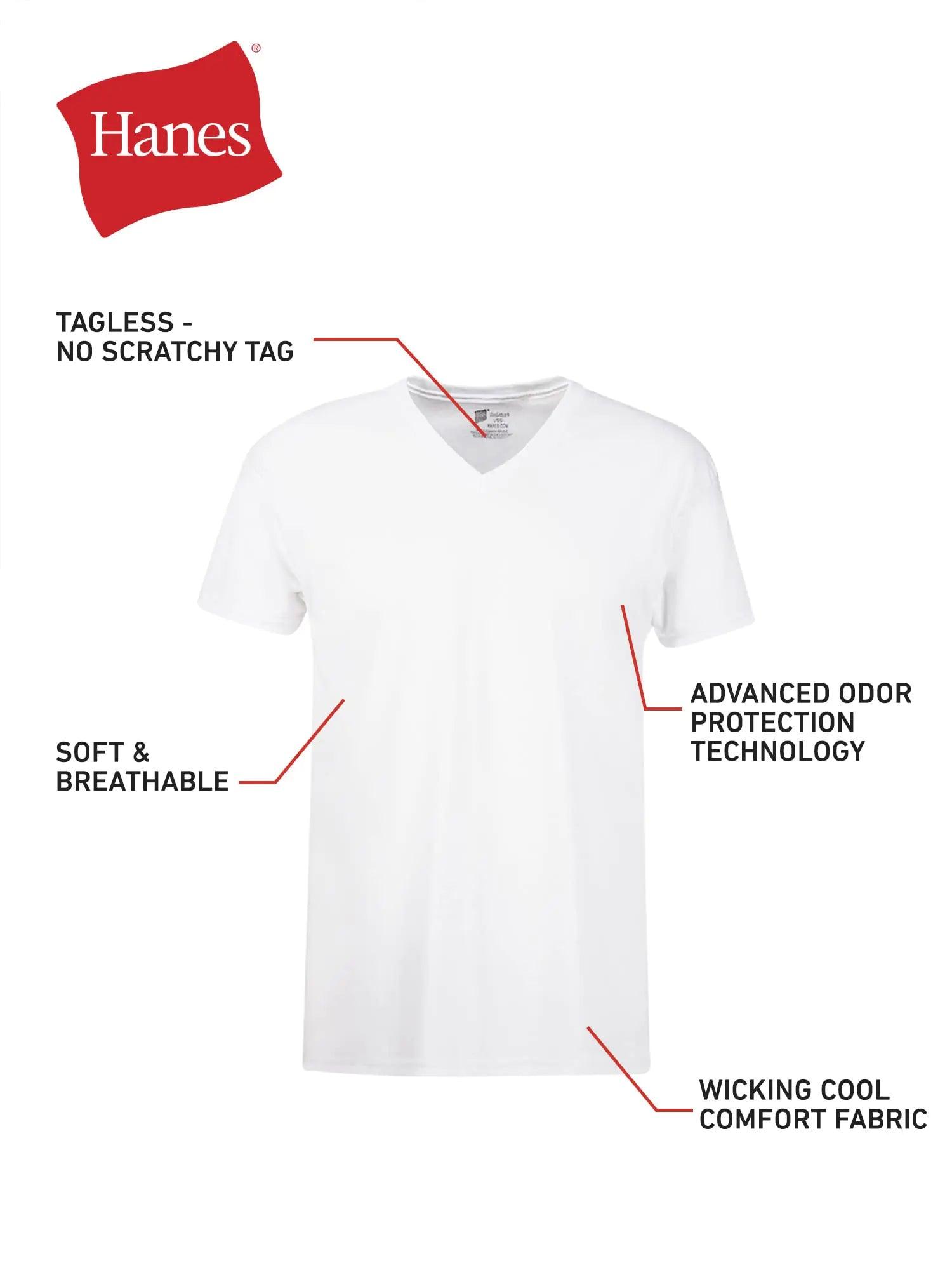 Hanes Men's 3-Pack Tagless Cotton V-Neck Undershirts X-Large White - 6 Pack - Evallys.com # #