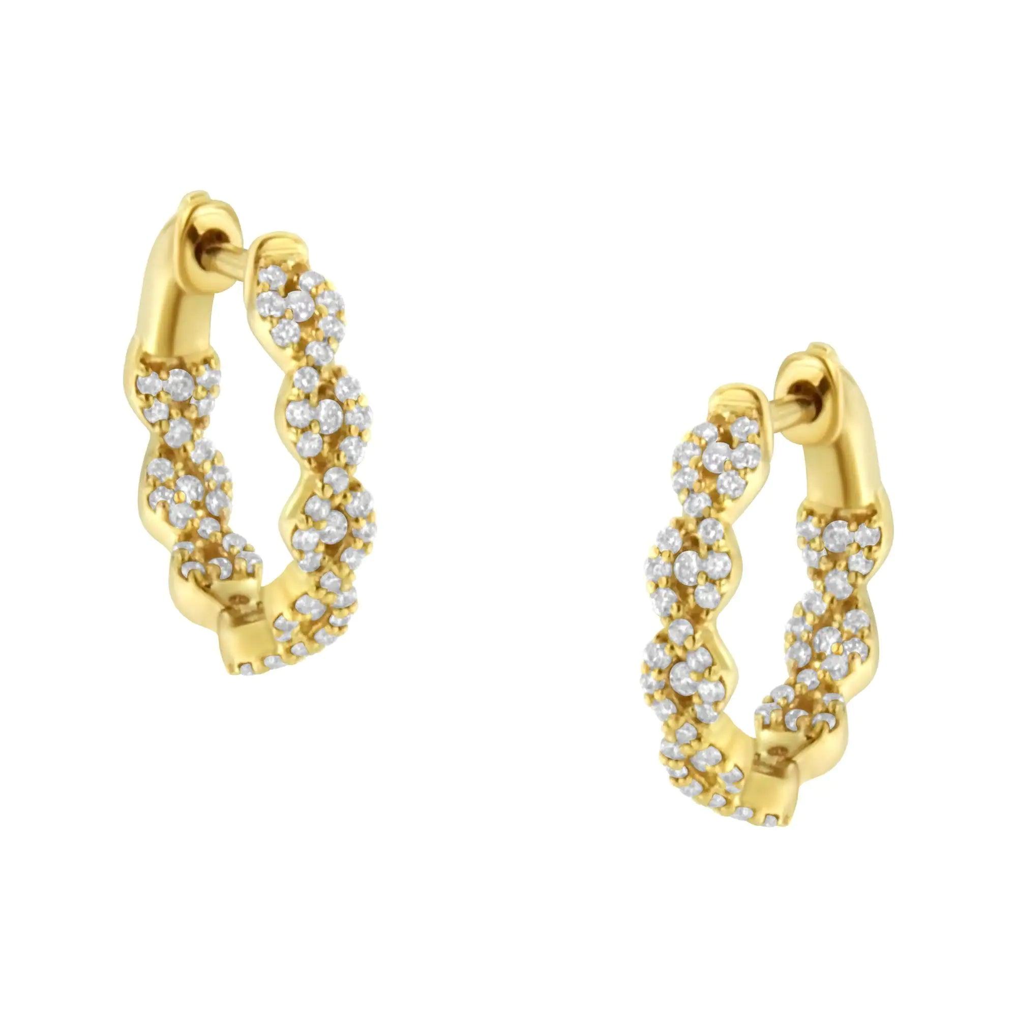 10K Yellow Gold Diamond Huggy Earrings (1/2 cttw, H-I Color, I1-I2 Clarity) - Evallys.com # #