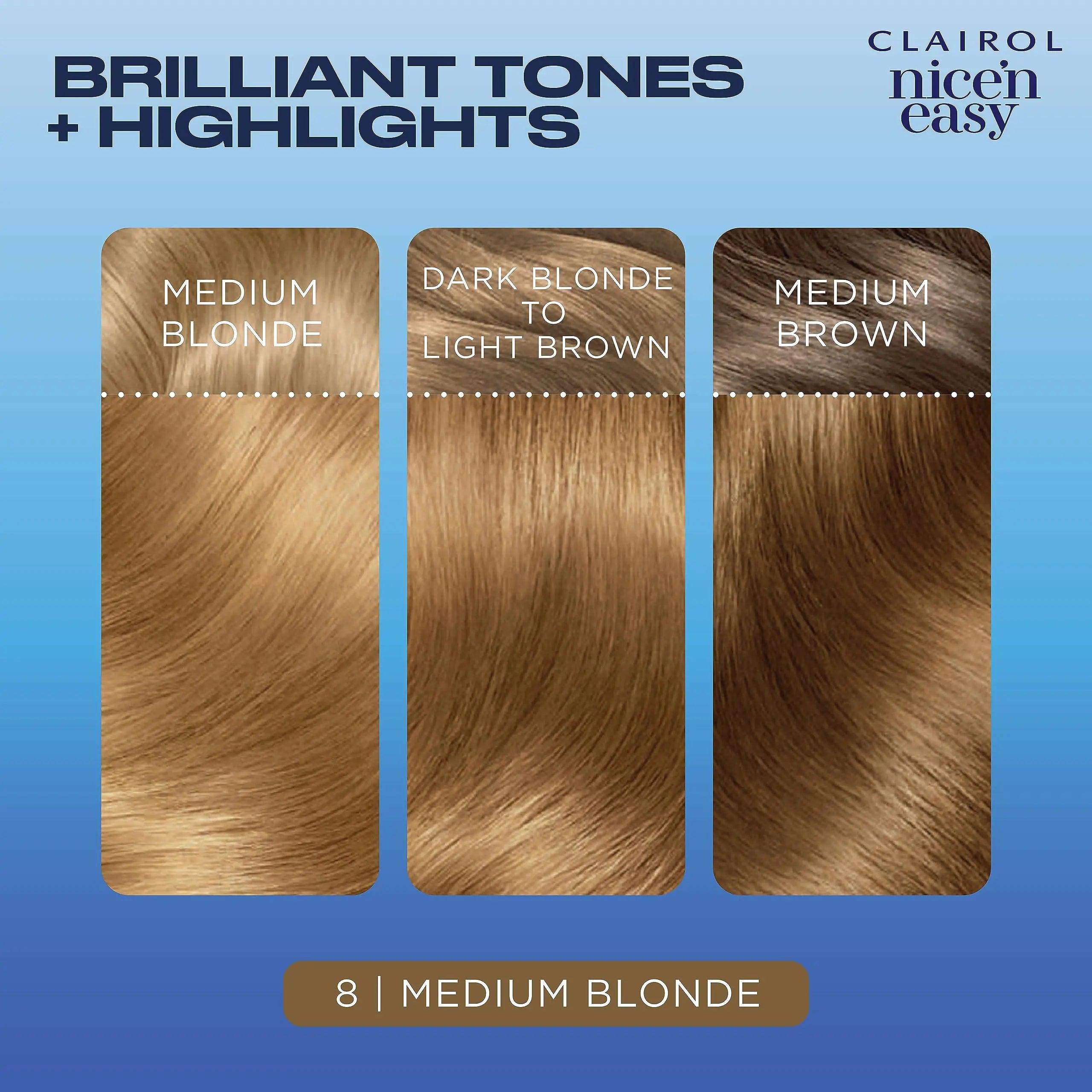 Clairol Nice'n Easy Permanent Hair Dye, 8 Medium Blonde Hair Color, Pack of 3 6.26 Fl Oz (Pack of 3) - Evallys.com # #