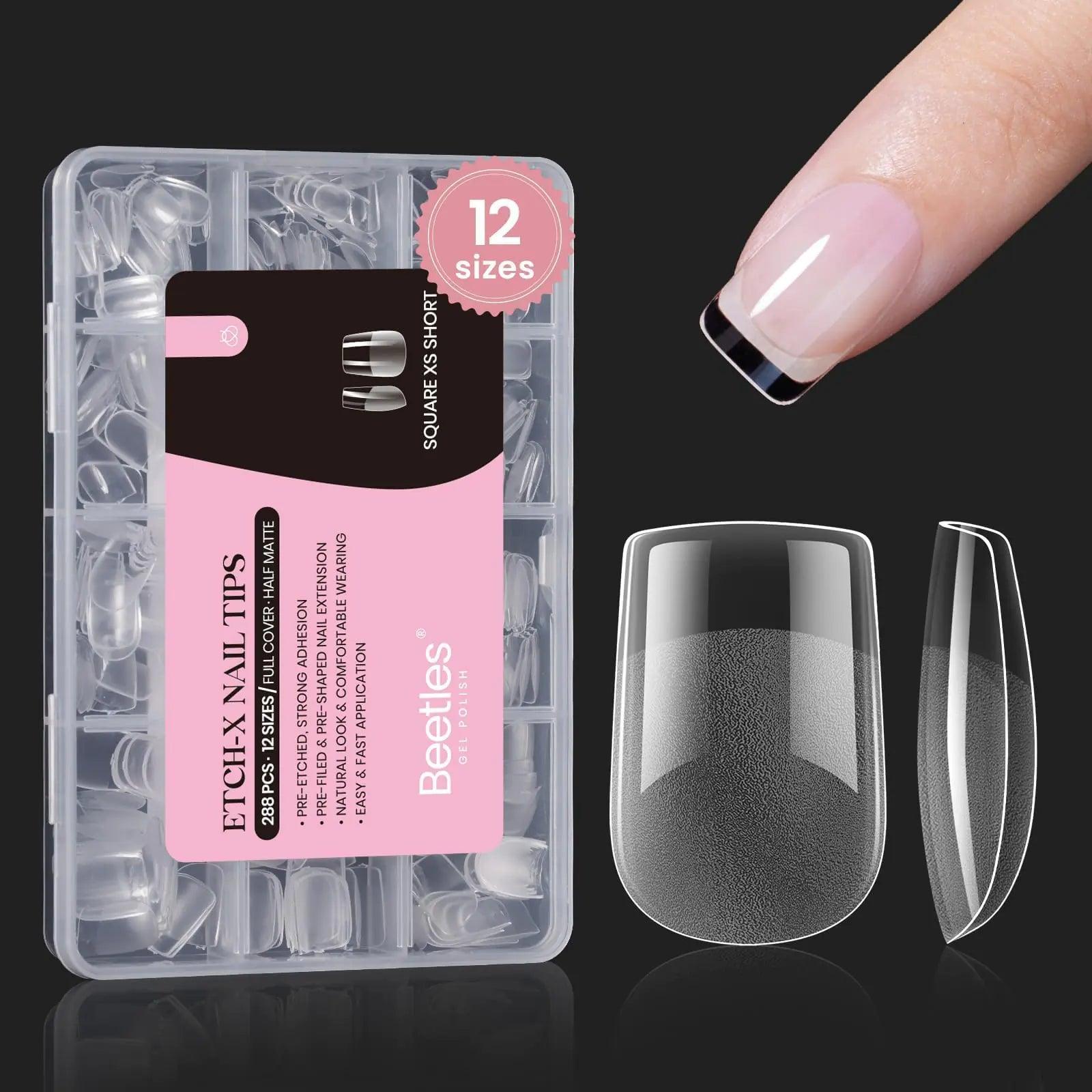 Beetles Gel Nail Tips Extra Short Square Nail Tips,288 pcs 12 Sizes Extra Short Full Cover Nail Tips Half Matte Acrylic Nail Tips Extra Short Fake Nails Square for Women 12 Sizes Short Square (etch-x) - Evallys.com # #