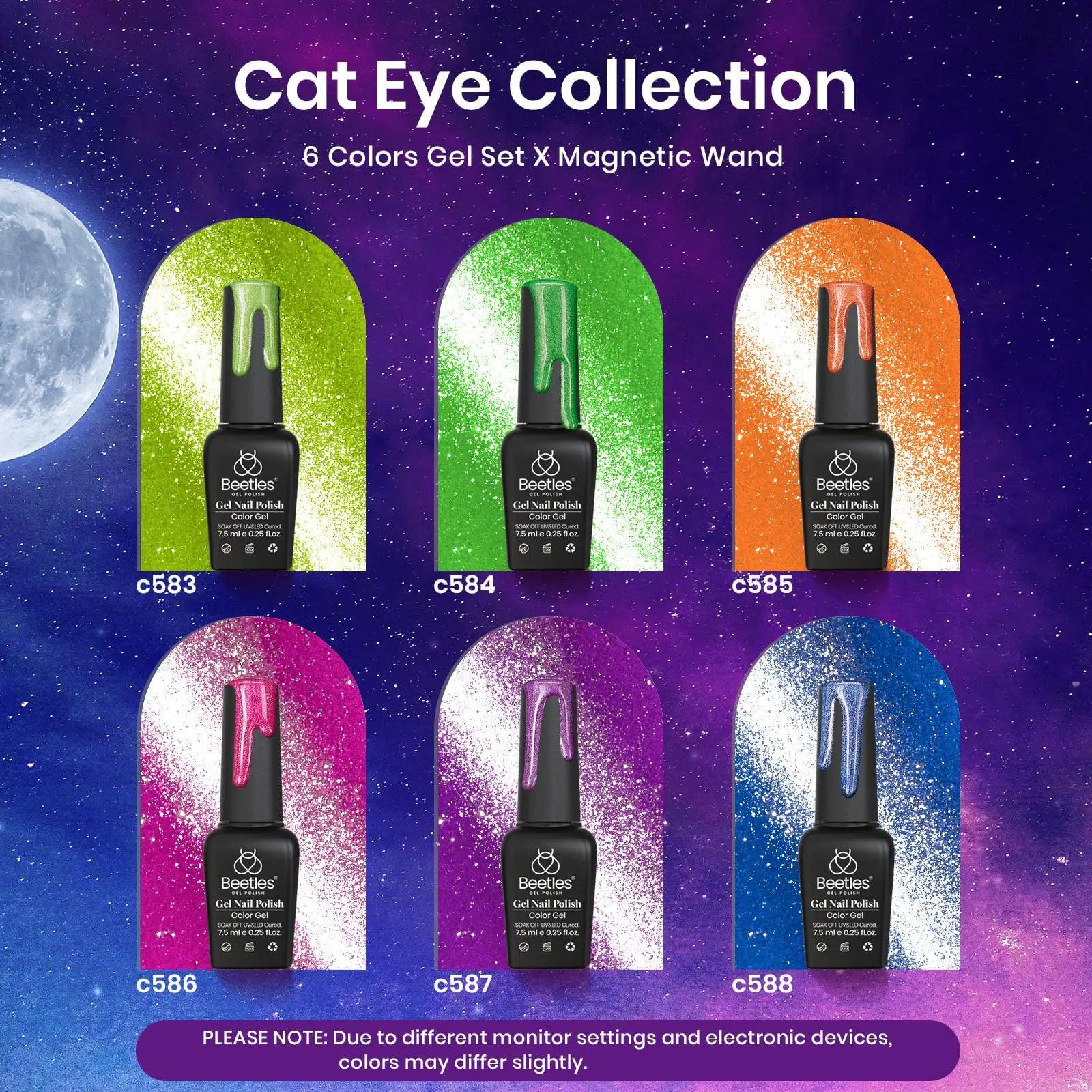 Beetles 6 Colors Summer Neon Cat Eye Gel Nail Polish Kit with Double-ended Magnet, Bright Orange Blue Green Purple Holographic Glitter Magic Spells Soak Off UV Led Gel Nail Polish Set Nail Art 0 - 6 Colors Cat Eyes Magic Spells - Evallys.com # #