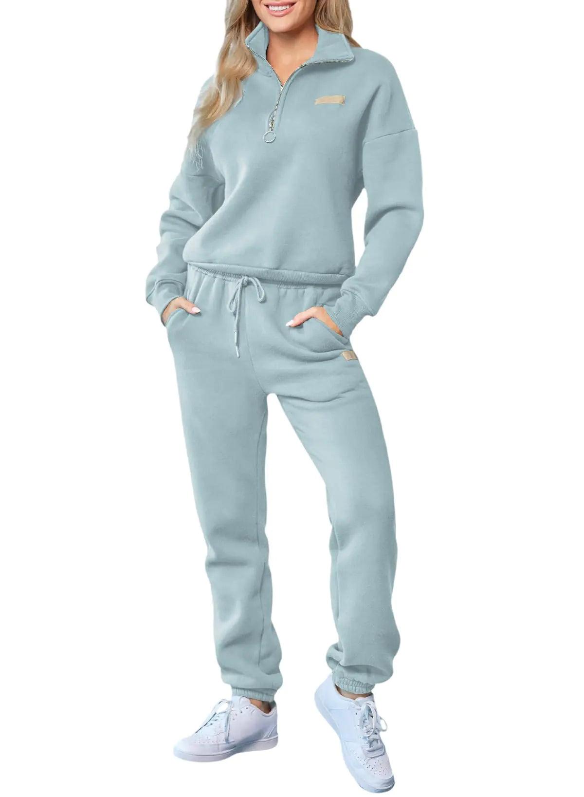 Herseas Women 2 Piece Outfits Sweatsuit Lounge Set Half Zip Pullover with Jogger Airport Tracksuit Matching Pants Set XX-Large Mist Blue - Evallys.com # #