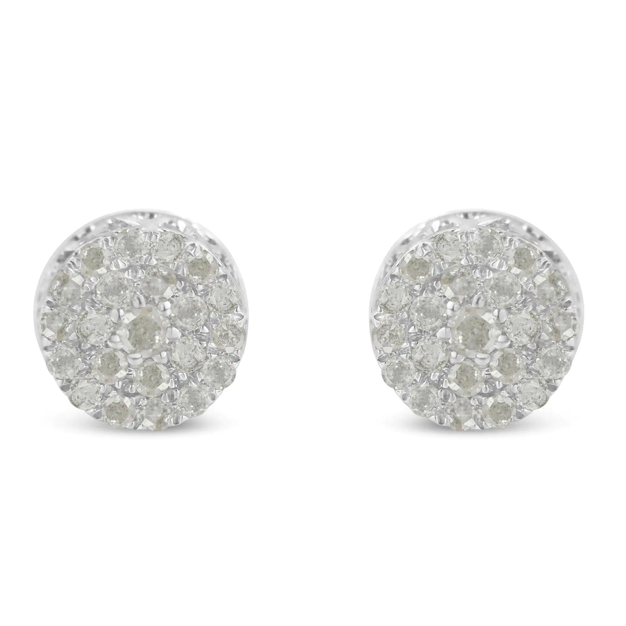 10k White Gold Diamond Cluster Stud Earrings (0.5 cttw, I-J Color, I2-I3 Clarity) - Evallys.com # #