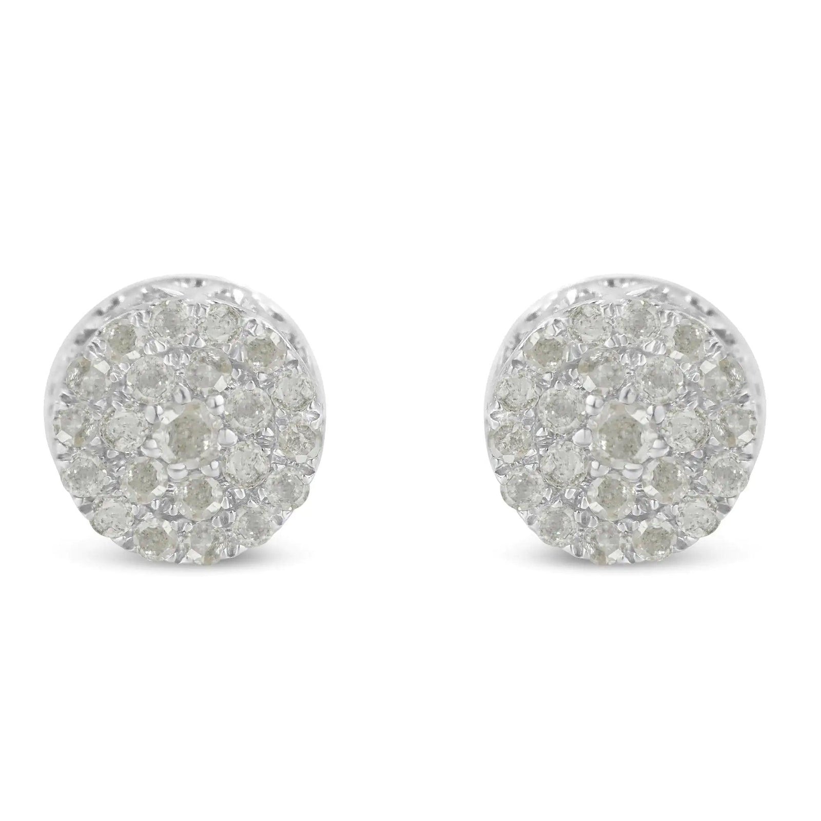 10k White Gold Diamond Cluster Stud Earrings (0.5 cttw, I-J Color, I2-I3 Clarity) - Evallys.com # #