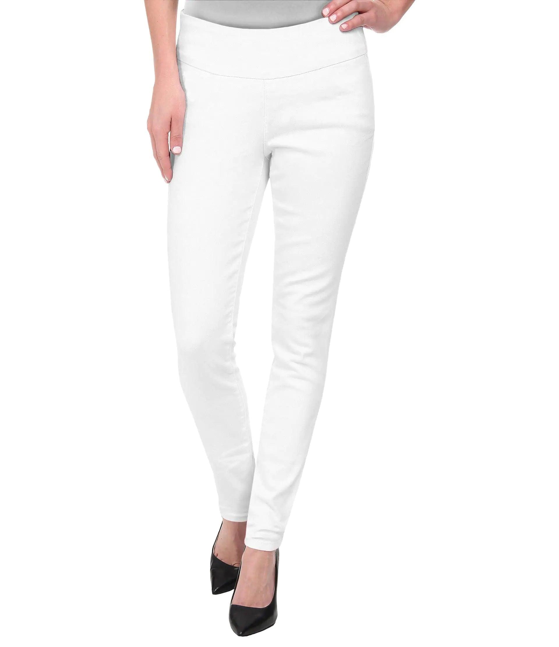 Hybrid & Company Women‘s Super Comfy Ultra Stretch with Full Elastic Waist Pull On Millennium Twill Pants Small Short White - Evallys.com # #