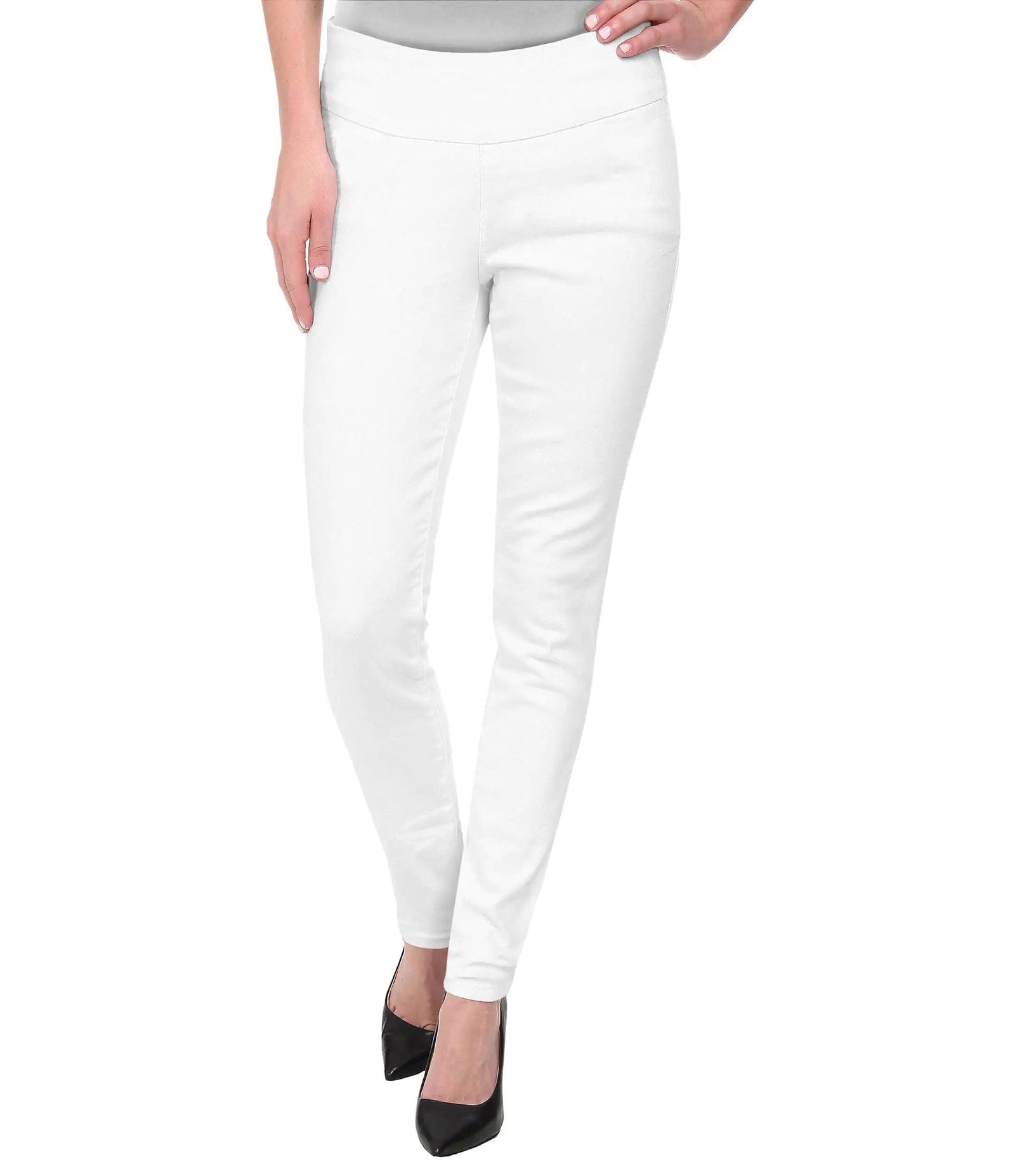 Hybrid & Company Women‘s Super Comfy Ultra Stretch with Full Elastic Waist Pull On Millennium Twill Pants Small Short White - Evallys.com # #