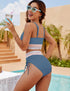 Blooming Jelly Women High Waisted Bikini Sets Tummy Control Swimsuits Color Block Two Piece Drawstring Bathing Suit Large Haze Blue - Evallys.com # #