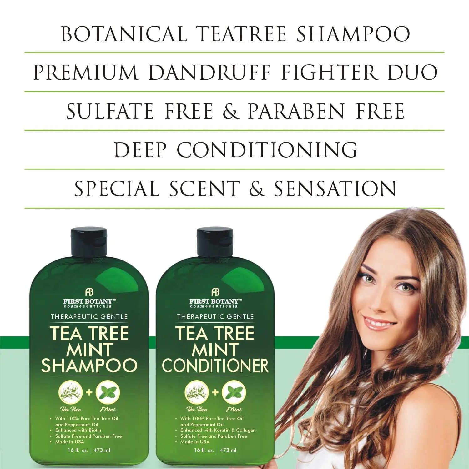 Mint Shampoo and Conditioner - Tea Tree and Peppermint Oils - Promotes Hair Growth, Fights Dandruff, Lice & Itchy Scalp - Sulfate-Free for Men and Women - 16 fl oz x 2 - Evallys.com # #